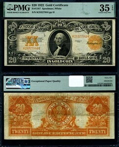 FR. 1187 $20 1922�N ���ؖ��� �`���C�X PMG VF35 EPQ