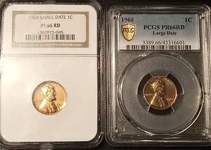 1960年 *2枚セット* リンカーン記念館発行の小判と大判のセント硬貨 NGC & PCGS PF66 RD