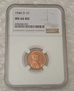 アメリカ 1セント?リンカーン小麦ペニー 1946 D?* MS 66 RD?NGC製? 1セント