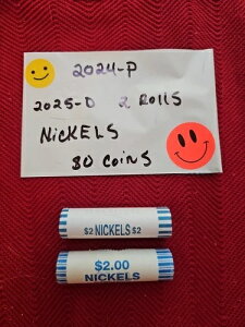 2024-P および 2025-D 未流通ジェファーソン ニッケル ロール 2 枚