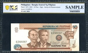 2001 10 Piso Bangko Sentral Ng Pilipinas Note PCGSuTv XuvFCAS 