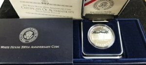 1992年ホワイトハウス200周年記念シルバープルーフドル(米国造幣局発行の箱と品質証明書付き)