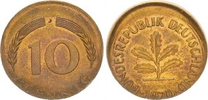 BRD 10 Pfennig 1970 J Fehlpr?gung: 15-20% �f�[���g���A�[�g vz+ 64397