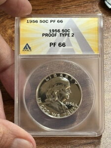 1956�N �^�C�v2 �v���[�t �t�����N�����V���o�[ �n�[�t�_���[ BU�O���[�h ANACS PF66 (Slab1100) AO