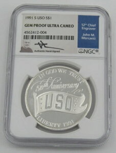 1991年 S $1 アメリカ USO 記念銀貨 NGC GEM プルーフ メルカンティ