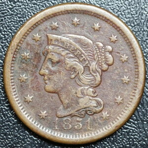 1851年製 編み込みヘア アメリカ製 ラージセント 1セントペニー