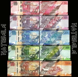 ケニア フルセット 5枚 50、100、200、500、1000シリング 2019 PICK-52 から P-56 UNC