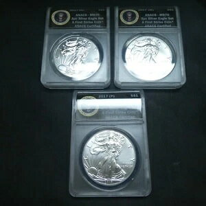2017 W P S 3ピースコインセット $1 アメリカ銀貨 ANACS MS70 ファーストストライク