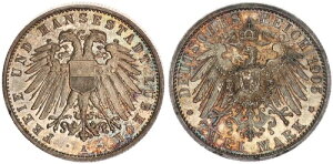 リューベック 2 マーク 1905 A ハンゼシュタット F.St 、魅力的な緑青 106054