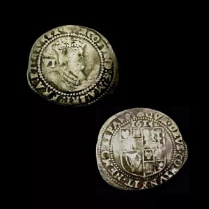 W881) 1615年 ジェームズ1世 槌目銀貨 6ペンス。第2回鋳造、イム・タン、スピンク 2658