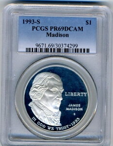 �V���[�v 1993-S �}�f�B�\���V���o�[ $ PCGS PR69 �قڃX�|�b�g�t���[ �g�[���Ȃ�