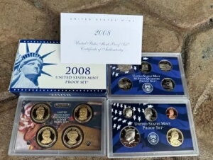 2008年 アメリカ造幣局 プルーフセット 箱付き COA 3点セット - コイン14枚