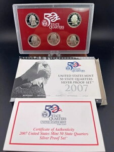 アメリカ造幣局 2007年 50州 25セント硬貨 シルバープルーフセット(箱・品質証明書付き)