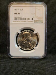 1957-P PCGS MS63 �t�����N���� �V���o�[ �n�[�t�_���[ �t���x�����C�� *�u���C�g�z���C�g*