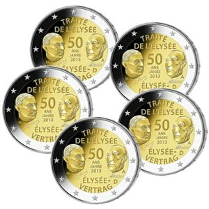 2013年 ドイツ 2ユーロ 未流通 UNC コイン エリゼ条約50周年記念 - 全5造幣局