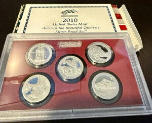 2010年 S 米国造幣局 シルバー アメリカ ザ ビューティフル クォーター プルーフセット コイン5枚セット ボックス + COA