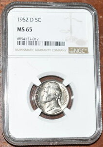 アメリカ 1952D ジェファーソン ニッケル 5セント - クラシックな未流通米国コイン - NGC MS 65