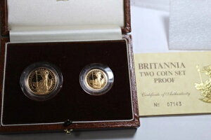 1987年 ブリタニア金貨2枚セット(0.35オンス AGW、箱・品質証明書付き)バッグ