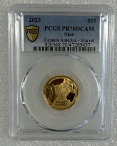 2023年 ニウエ マーベル キャプテン・アメリカ 1/4オンス .9999 ゴールド プルーフ コイン PCGS PR70DCAM 箱付き
