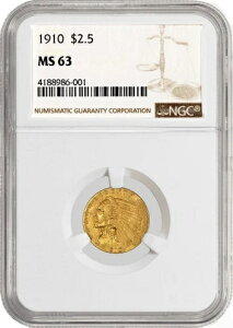 1910�N 2.50�h�� �C���f�B�A���w�b�h�N�H�[�^�[�C�[�O���S�[���h NGC MS63 �����ʃR�C��