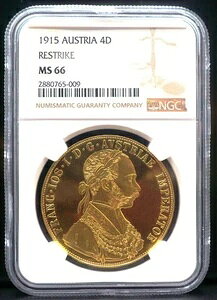 1915年 オーストリア 4ドゥカット 0.4438オンス 金貨 RESTRIKE NGC MS66
