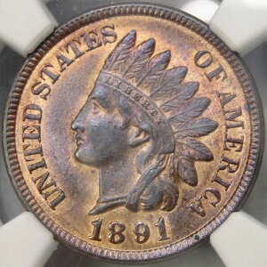 1891�N�C���f�B�A���w�b�h �Z���g/�y�j�[ ���Ɋ� �v���X�X���u �E���g�����[�|�b�v 3/6 NGC MS 65+ RB