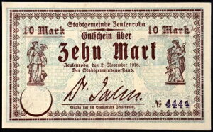 �������肵���V���A��4444�I ZEULENRODA 1918 ���A 10 Mark Grossnotgeld �h�C�c�� Notgeld