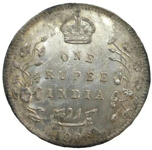 光沢のある英国インド・エドワード7ルピー銀貨 1906年ボンベイ このグレードでは希少 NP10
