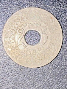 モロッコ 25サンチーム 1924年 Py-雷と松明付き 希少世界コイン