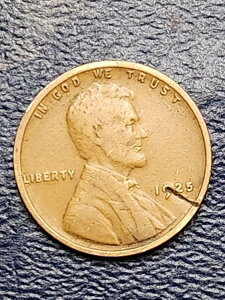 1925年リンカーン・ウィート・セント(表面/裏面に針金またはホッチキスの打ち消し線あり)ユニークで希少