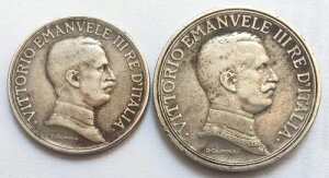 �C�^���A: VITT.EM.III° - 1���� 1915 + 2���� 1914 �V���o�[ KM#54/55 vf ���A