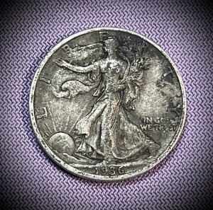 ?1936年ウォーキングリバティシルバーハーフドル魅力的な緑青良好コインVF?