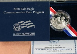 2008年 Bald Eagle 米国造幣局 ハーフドル プルーフ記念コイン(箱・品質証明書付き)