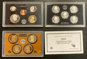 2011年 シルバー プルーフ セット コイン14枚、レンズ3枚、COA付き オリジナルパッケージ入り