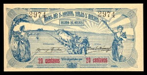 Haciendas de San Miguel Solis y Anexas 20 Centavos 1915AM2857 / PI-MEX-23 UNC