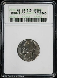 1940-S 5C ジェファーソンニッケル ANACS MS 65 | 5.5 フルステップ オールドソープボックスホルダー