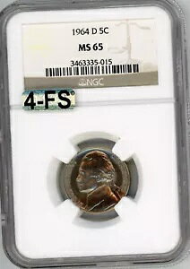 1964-D ジェファーソンニッケル NGC MS 65 4FS 魅力的なミディ??アムマルチトーンカラー