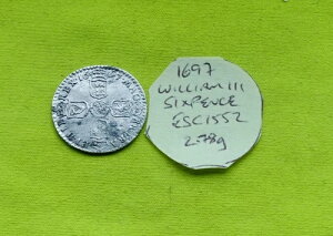 1697年 銀貨 6ペンス ウィリアム3世 (1694 - 1702) 2.78gm ESC1552