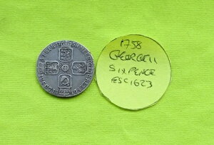 1758年 銀貨 6ペンス ジョージ2世 (1727 - 1760) ESC1623
