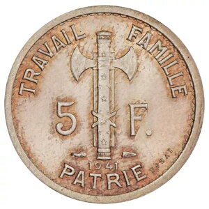 tXRC Uniface Of Reverse 5 P?tain 1941 3?me Type Vo[ GEM.142.46