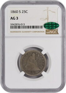 1860-S ���R�̏��_�� ��� 25�Z���g AG03 NGC (CAC)