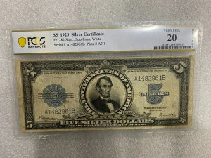 1923�N 5�h����ݏؖ��� PORTHOLE PCGS VF 20 ~ FR. 282 Speelman�A�z���C�g