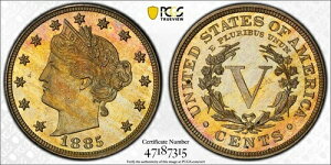 1885�N �v���[�t ���o�e�B V �j�b�P�� PCGS PR64 �������F! ���ɍ��i��!
