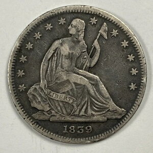 1839年製 着席自由の女神像 ハーフドル 0.50ドル。非常に美しい状態。ドレープなし。