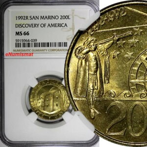 �T���}���m 1992 R 200 ���� �f�B�X�J�o���[�E�I�u�E�A�����J NGC MS66 �g�b�v�O���[�h KM# 285 (39)