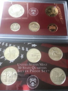 アメリカ 2001 シルバー プルーフ (10枚セット) 1セント、5セント、10セント、5x25セント、50セント、ドル