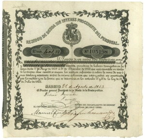 XyC Direccion de la Deuda Publica Residio sin Interes Reales Vellon 1863