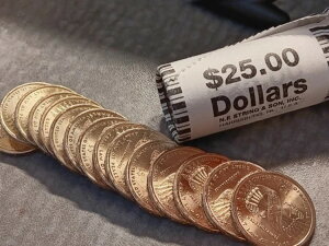 2010-D BU 未流通ネイティブアメリカンドル 25 ドル硬貨ロール。