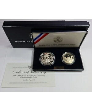 1991-95年 アメリカ プルーフ 第二次世界大戦50周年記念 シルバードル&ハーフ2枚セット #53412Q