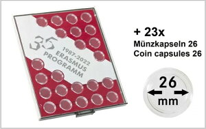 コインボックス エラスムス 2ユーロ 2022 リンドナー S2922 スモークガラス ダークレッド + コインカプセル 26個